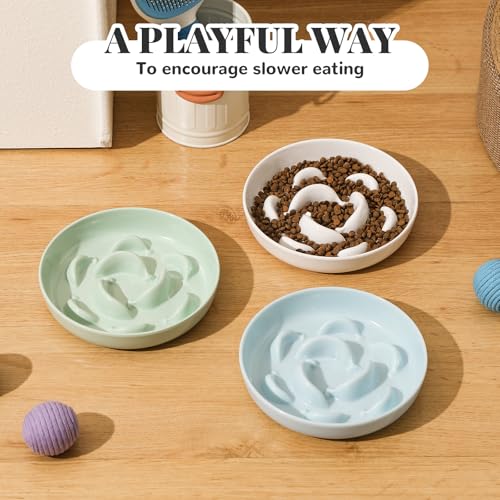 Melamine Slow Feeder Cat Bowls - 3 Pack Cat Food Dishes, 6.3 Inch Wide Opening Whisker Friendly Maze Plates for Dry and Wet Food, Dishwasher Safe, White - color: 3 Pack - White, size: 2"H
