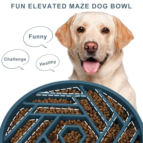 TOBYTO Slow Feeder Dog Bowls Large Medium Breed,Anti-Choking Slow Eating Dog Food Bowl,Non Slip Pet Slower Food Feeding Bowls Large Puzzle Slow Feeder Bloat Stop Maze Dog Dishes,Dark Blue - color: Dark Blue