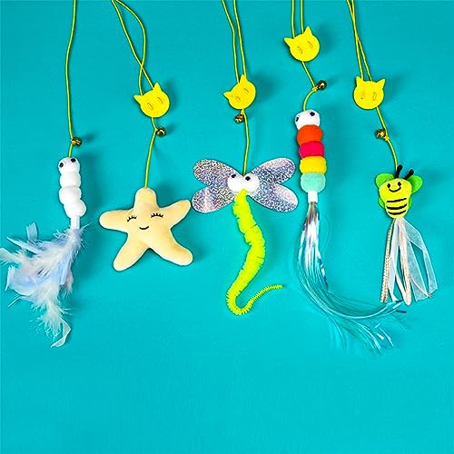 5 PCS Interactive Cat Feather Toys, Hanging Door Cat Toy Retractable Cat Teaser Toys Indoor Feather Kitten Fun Mental Physical Exercise Kitten Toys