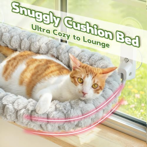 AMOSIJOY Foldable Cat Window Perch with Cloud-Soft Cushion Bed, XL Gray - color: Gray Bubble Cushion Bed, size: Extra Large