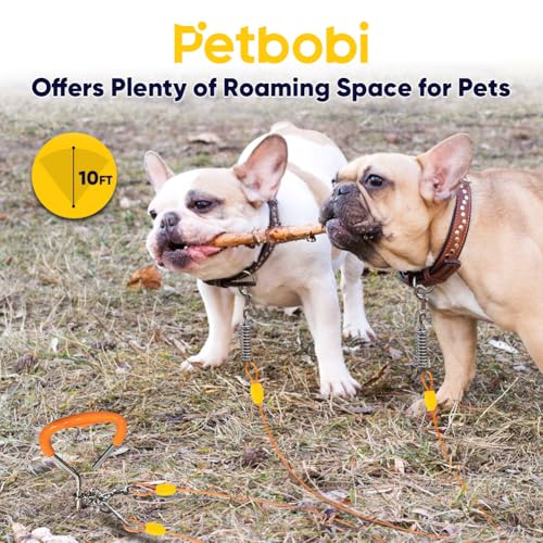 Petbobi Dog Tie Out Cable and Stake, 10ft Heavy Duty Dog Leads for Yard - color: Orange, size: 10 ft (120 lbs)