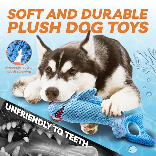 LEGEND SANDY Large Squeaky Dog Toys to Keep Them Busy, Interactive Plush Dog Toy,Crinkle Tug of War Dog Chew Toy for Small, Medium, and Large Dogs - color: 1 Pack Blue Shark