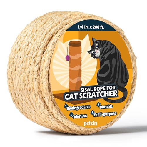 Natural Sisal Rope for Cat Scratcher and Scratching Post 1/4 Inch, 200 Feet - color: Natural, size: 1/4 inch by 200ft