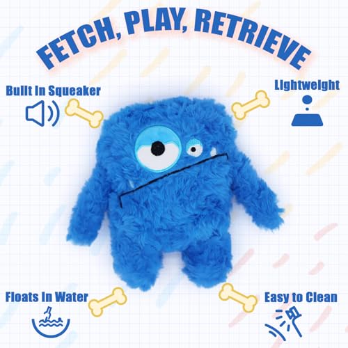 Monster Stuffed Squeaky Dog Toy, Crinkle Dog Plush Toy, Blue - color: Blue