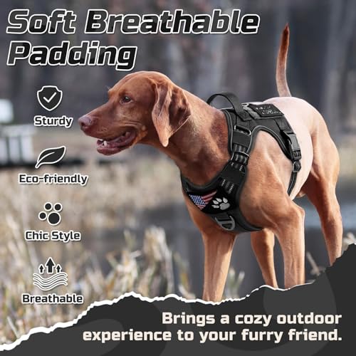 rabbitgoo Tactical Dog Harness for Large, No Pull Military Service Vest - color: Black, size: Large