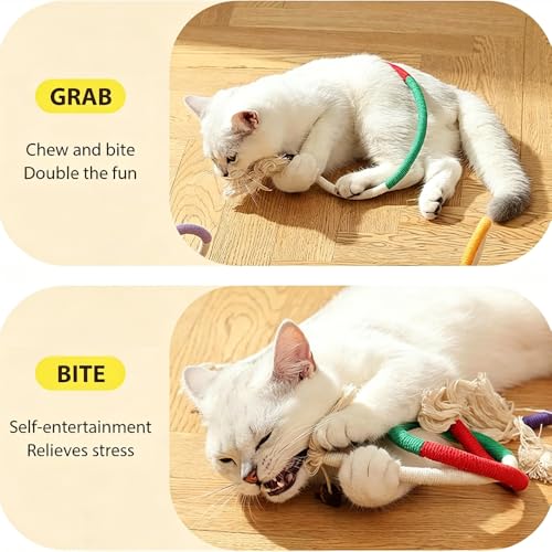 Cat Toys Chew Ropes 3Pcs with Refillable Natural Catnip, Safe Teeth Cleaning Toy for Indoor Kittens, Interactive Cat Nip Kitty Toys for All Breeds 19.5 Inches