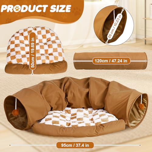 Spardar 2-in-1 Bunny Tunnel Bed, with Removable Mat Hideout, Khaki - color: Khaki