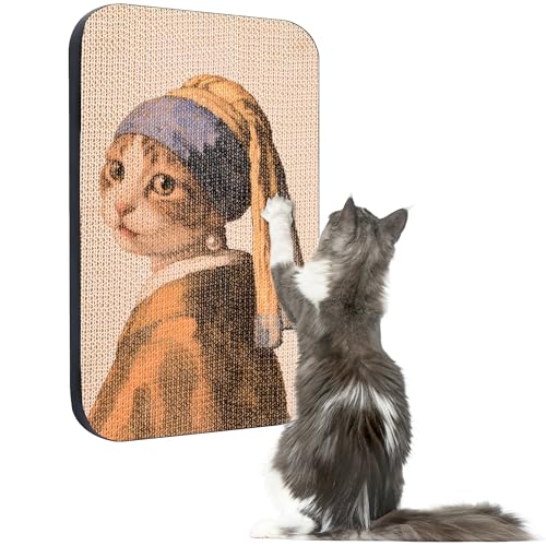 Cat Wall Scratcher, Art Cat Scratching Board for Indoor Cats - color: Cat with Pearl Earring