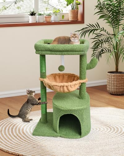 SYANDLVY Cactus Cat Tree for Indoor Cats, Green Activity Tower for Kittens - color: Green