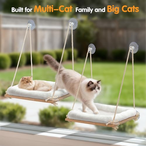 Large Cat Window Perch Hammock, Solid Wood Seat & Plush Cushion - size: Suction Cup Mount - Large