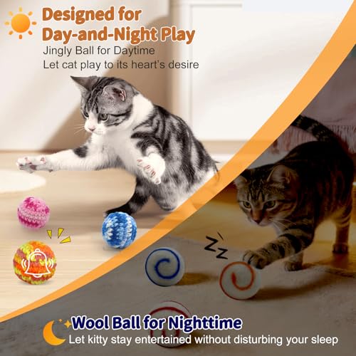 Cat Toys Balls, 3 Jingle Bell Balls & 3 Wool Felt Cat Balls