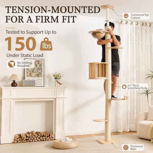 Floor to Ceiling Cat Tree, Adjustable 7.9-9.9 ft Tension Cat Tower - color: 94.1-118.9"-1 Hideway