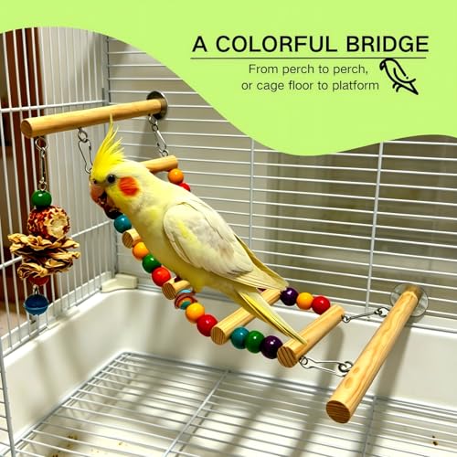 Bird Ladder for Cage, Natural Wooden Parrot Climbing Ladder
