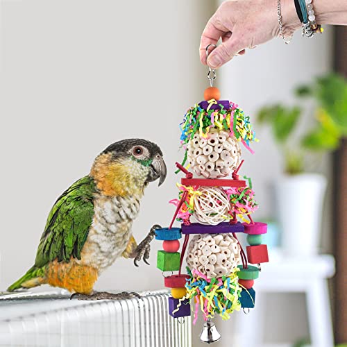 Bissap Conure Toys, Bird Parrot Foraging Shredder Hanging Toys Sola Balls Sepak Takraw with Bell for Small Parrots Parakeets Conures Cockatiels Love Birds Cage Toy (Pack of 2) - size: 1 PCS (Pack of 2)