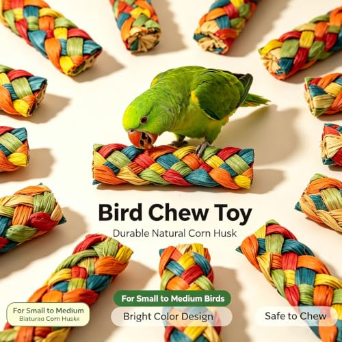 Natural Bird Toys Foraging Parrot Shredding Toys Corn Husk Chewing Toy for Cockatiel Lovebird Parakeet Budgie Small-Medium Birds (24 Pieces) Toys