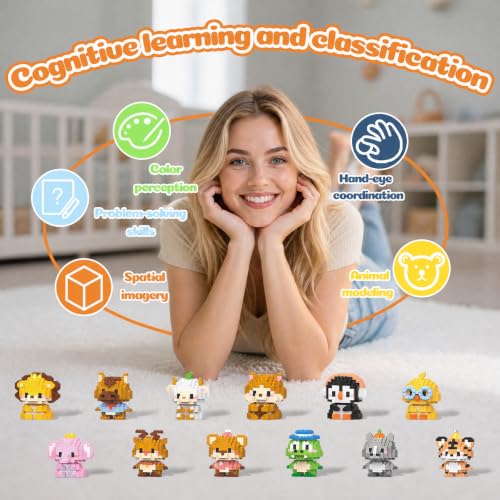 12 Pack Animals Building Block Sets,Micro Mini Animals Party Favors for Kids, Birthday Gift for Boy Girl(1,691 Pieces) - style: 12 Pack Animals