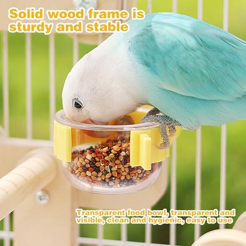 Parrots Playground,Natural Wood Perch Stand with Feeding Cups,Parrots Play Gym,Birds Perch Stand for Budgie Conures Cockatoos Lovebirds(Includes PVC Food Bowl) - color: wood