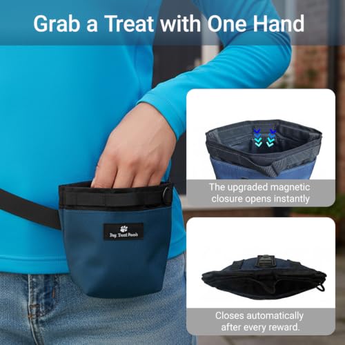 Dog Treat Pouch for Training, Magnetic Closure, Hands-Free (Navy) - color: Navy