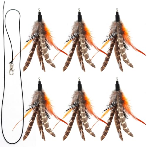 miwoowim 7PCS Cat Wand Refills, 6 Natural Feathers & Replacement String - color: 6 Feather Refills
