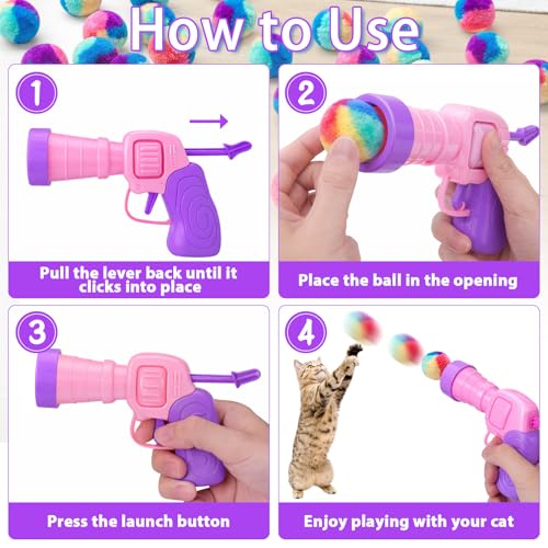 Mity rain 51PCS Cat Ball Launchers & Pom Pom Balls Interactive Cat Toy Set - style: 51PCS Pink