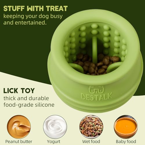 Dog Enrichment Treat Toy, Long-Lasting Wobbly Interactive Freeze Lick Toys for Dogs, Stuffable Puzzle Feeder Toy for Boredom, Silicone Treat Dispensing Chew Toy (Green,L) - color: Green, size: L