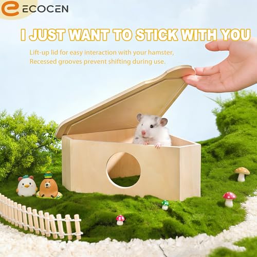 2 Pcs Syrian Hamster Hideout，Wooden Hamster Maze,Tunnel Multi Chamber Hamster Hideout Secret Peep Shed and Exploring Toys,Hamster Cage Decor(Fits 24.4''L Acrylic Hamster Cage)