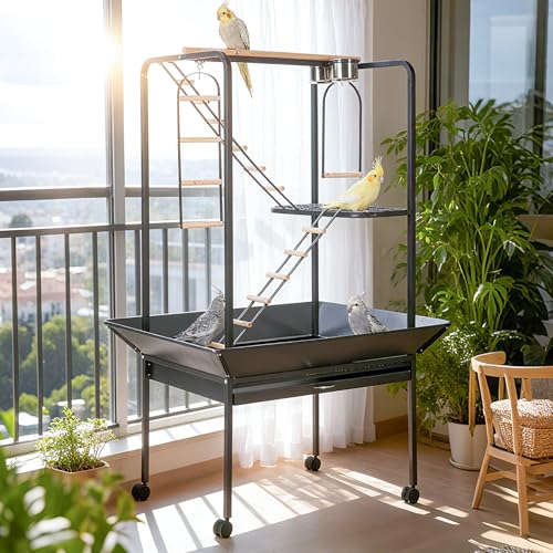 Garvee 64'' H Inch Birdcage Stand Play Center with Perches and Ladders - size: 64'' H
