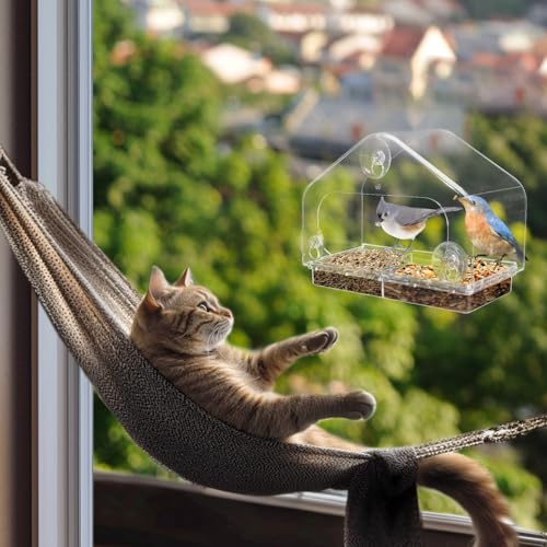 MEWTOGO Outdoor Window Bird Feeder for Cats Viewing, Large - size: Large