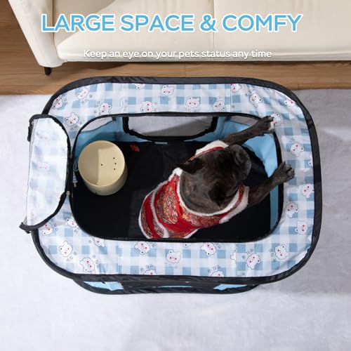 XRG Foldable Pet Playpen,Indoor Cat cage Puppy Crates L(35.4"x27.6"x23.6") - color: Blue, style: Large（35.4"L x 27.6"W x 23.6"H）
