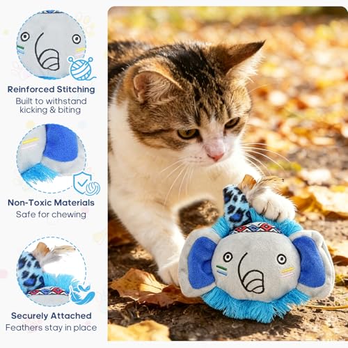 Catnip Interactive Cat Toys Plush Feather Indoor Cats Anxiety Relief - color: Elephant