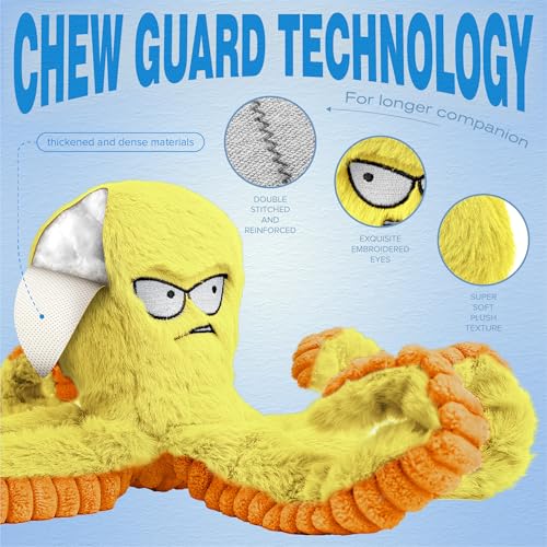 LEGEND SANDY Tough Dog Toys, Squeaky Large Dog Toy, Stuffed Puppy Chew Toys - color: 1 Pack Yellow Octopus