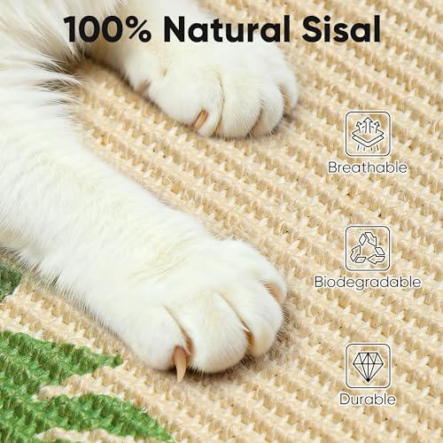 FUKUMARU Sisal Cat Scratching Mat, 23.6 x 15.7 Inch Cat Scratch Pad Wall - color: Monstera-23.6 x 15.7 Inch
