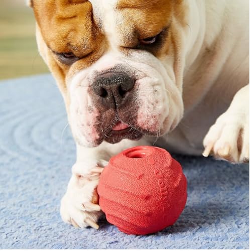 Dog Toys Hollow Red Tough Rubber Ball Cleans Teeth Bounce Fetch Fill with Treats (Large - 4 Inch) - size: Large - 4 Inch