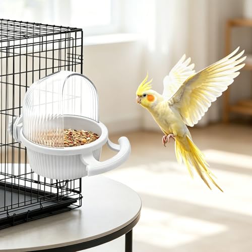 Litewoo No Mess Bird Feeder for Cage Parrot Seed Food Water Bowl (White) - color: White