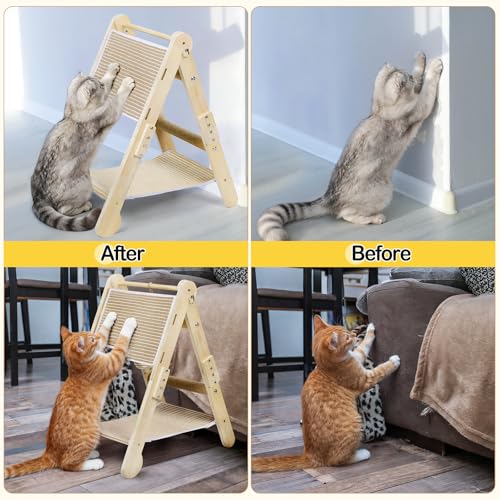 Cat Scratching Pads, Cat Scratch Board, Protecting Furniture Cat Scratcher with Toy Ball, Triangle Shaped 3 Usable Sides for Indoor Cats, Cat Scratch Post, Cat Toy Durable Woodboard Vertical