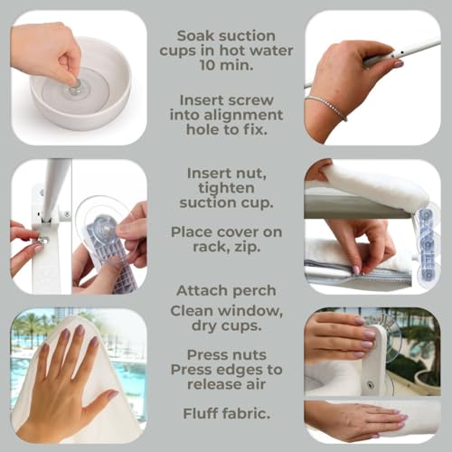 Cat Window Perch – Strong 6 Suction Cup Foldable Cat Hammock Bed for Large Cats and Kittens that Holds up to 50 lbs with Washable Reversible Cover, Sturdy Metal Frame for Window (White) - color: White