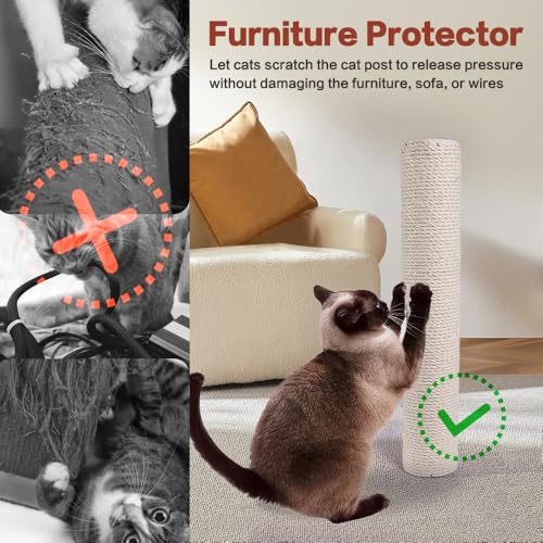 OSPNIEEK 4 PCS M8 Cat Scratching Post Replacement, 15.7“ 7.9" Natural Sisal Rope Kitten Tree Scratcher Refill with Screws, DIY Hemp Scratch Pole Parts for Indoor Cats Tower Refurbishment Accessories - size: 4 Posts (15.7"+15.7"+7.9"+7.9")