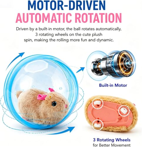 Self-Rolling Interactive Cat Ball, 2026 New Animal Automatic Moving Rolling Cat Ball (Battery Not Included), Fun Indoor Interactive Pet Ball for Cats Dogs Chasing(Blue Ball, Brown Mouse)