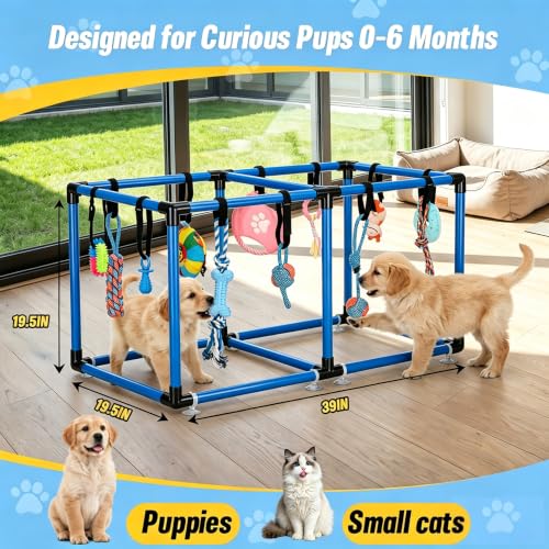 Blue Puppy Play Gym with 12 Hanging Toys (Blue) - color: Blue, size: 19.5x38in