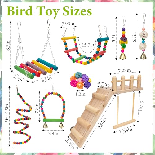 17 Pcs Parakeet Cockatiel Bird Cage Toys Bird Swings Accessories