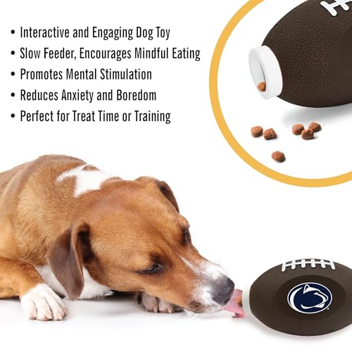 Pets First NCAA Penn State Nittany Lions Football Treat Dispensing Toy for Dogs and Cats, Rubber Ball Pet Toy, Interactive Fun Doggie Treat Toy, Natural Rubber Feeding Toy - color: Penn State Nittany Lions