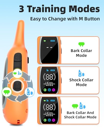 2-in-1 Dog Shock Collar and Bark Collar for Dogs – 3300FT Dog Training Collar with Remote, IP67 Waterproof e Collar with Anti-Bark/Beep/Vibration/Shock Modes for Small Medium Large Dog(8-120Lbs) - color: Orange