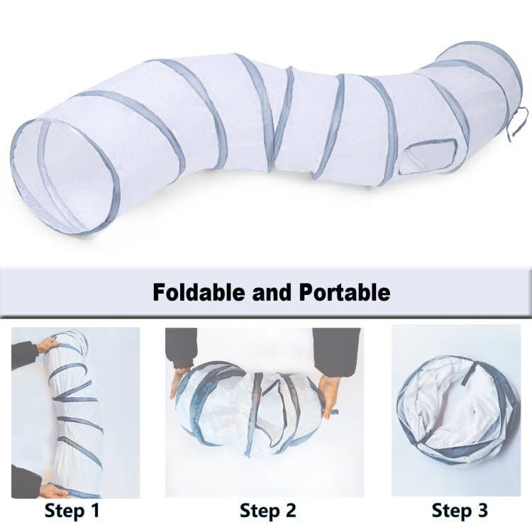 Cat Tunnel, Cat Tunnels for Indoor Cats, S-Shape Foldable Cats Cave - color: S - 2 Way White Gray