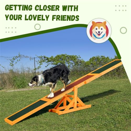 Wooden Dog Agility Seesaw for Training and Exercise, Platform Equipment Run Game Toy, Weather Resistant Pet Supplies Gray 71" L x 12" W x 12" H