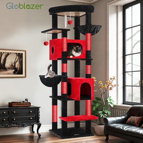Globlazer 74in Gothic Heavy Duty Cat Tree Tower for Indoor Large Cats, S74 - color: Red Black
