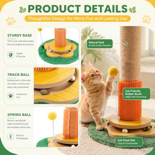 Nuanchu Orange 41in Cat Scratching Post Tree for Indoor Cats Adults - size: 41in, style: Orange