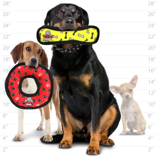 TUFFY® : 2 Pack Ring Bone Dog Toy: Ultra Durable Plush Toy with Multiple Layers & Reinforced Seams, Washable and Floats, Original Construction - color: 2PK Red Ring Yellow Bone