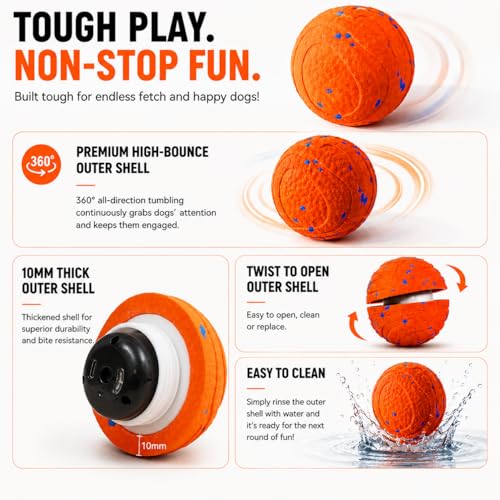 Automatic Interactive Dog Ball, Self-Moving Rechargeable Toy, 2 Modes