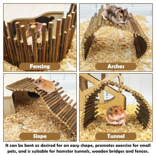 PINVNBY Bendy Hamster Climbing Ladder Bridge Long Natural Wooden Rat Fence - size: L:19.7x4inches,9.8x4inches