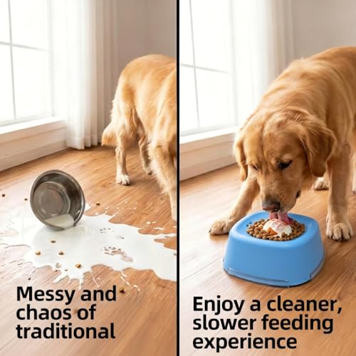 Dog Lick Bowl with Rolling Ball – Slow Feeder Dog Bowl for Liquid Treats, Anti-Slip Suction Base, Interactive Enrichment Bowl for Bone Broth, Yogurt & Wet Food, Anxiety Relief-Blue
